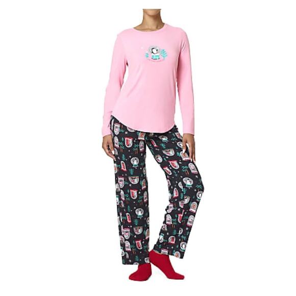 Hue Black&Pink Snowman Christmas Pajama Set Sz.3X - Picture 1 of 14